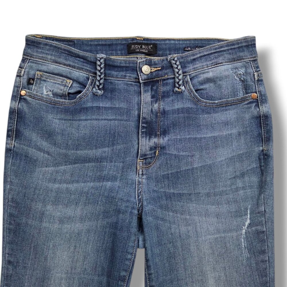 Judy Blue‎ Shauna Bootcut Jeans Womens 30 Mid Rise Braided Belt Loop - Picture 2 of 12